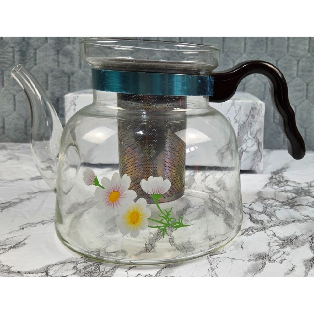 Vintage KJF Daisy Direct Heat Glass Tea/Coffee Pot w/Infuser No Cap